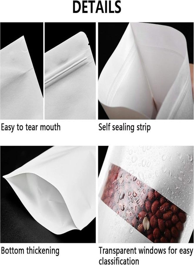 VELEXE Reusable Zip Lock Stand Up Pouches | Size: 100mm*150mm | Capacity: 50 Grams | Pack of 50 | Matte White Kraft Paper | Waterproof, Leakproof, Airtight Multi-Purpose Storage with Top Notch - Image 4